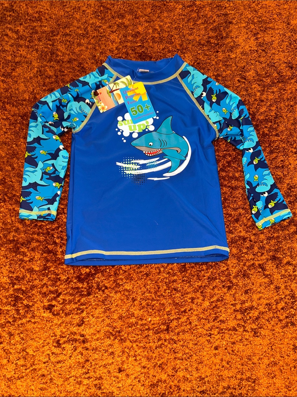 jumping beans Blue Shark Long-Sleeve Swim Rashguard with Patterned Sleeves
